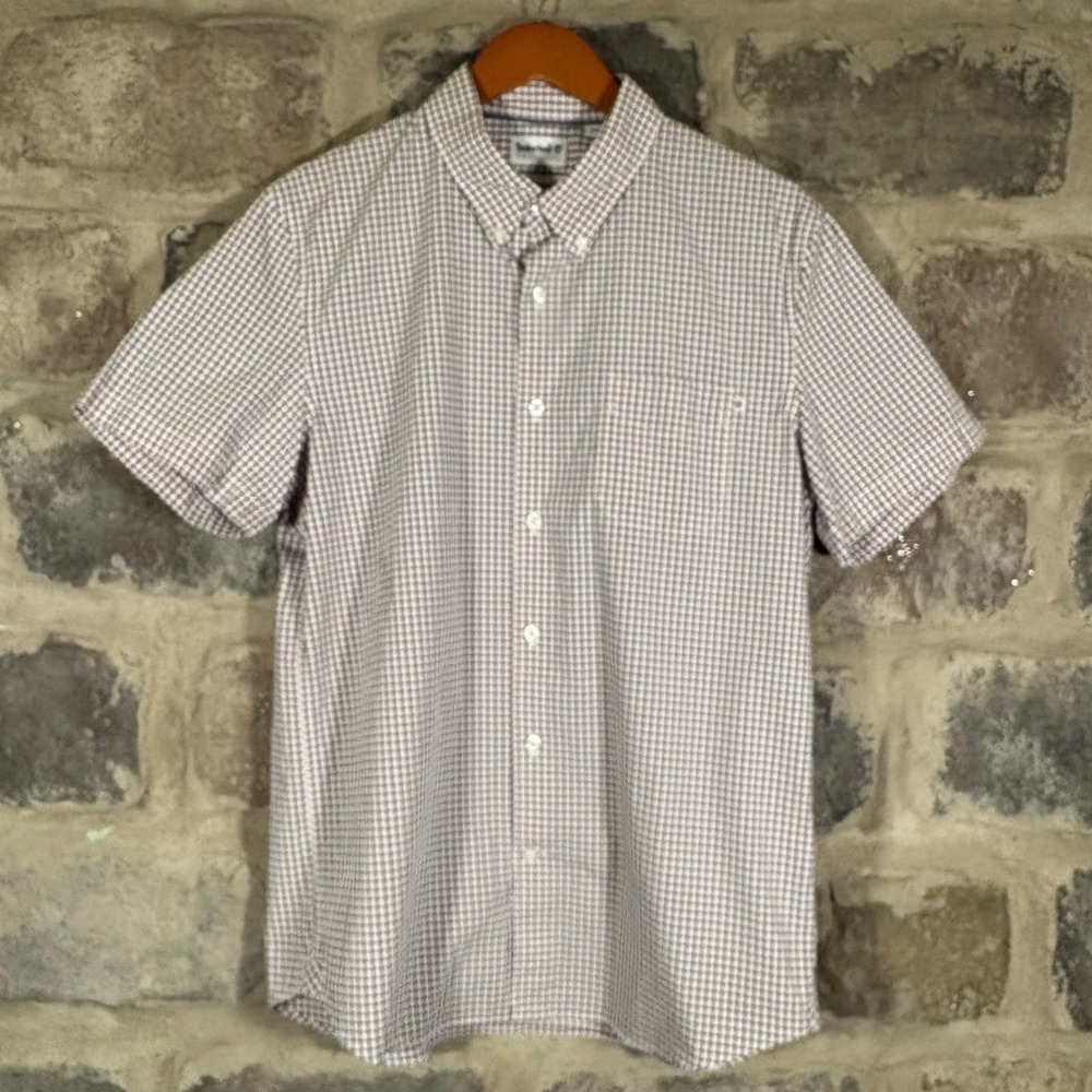 Timberland‎ Slim Fit Button Down Short Sleeve Checkered Plaid Shirt Men's Large